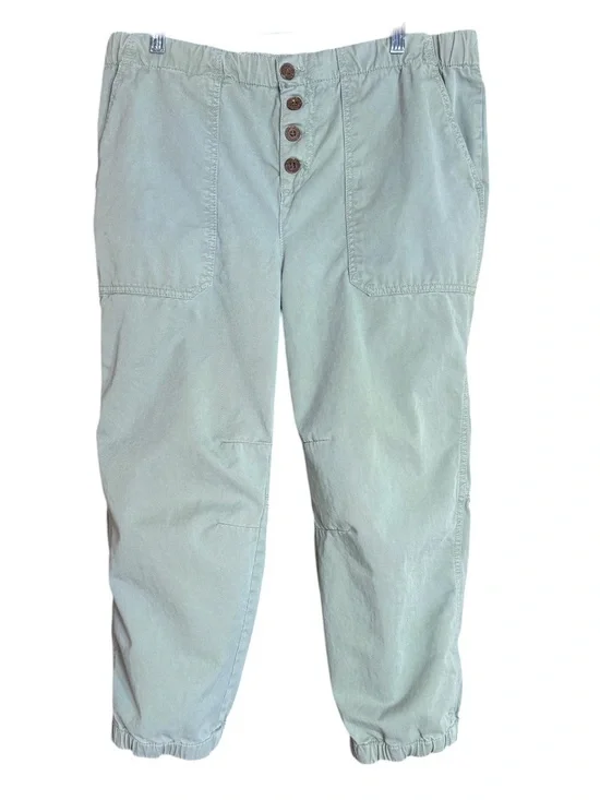 Free People Olive Green Button Front Jogger Pants Articulated Knee Size M - Picture 3 of 12